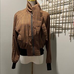 Forever 21 Brown Checkered Earhart Bomber Jacket